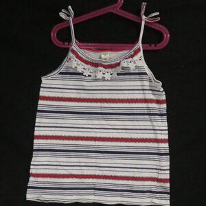 OSHKOSH B'GOSH | size 12 | Striped Tank Top with Floral Lace and Tied Straps